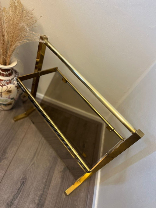 Vintage brass smoked glass magazine rack / newspaper rack