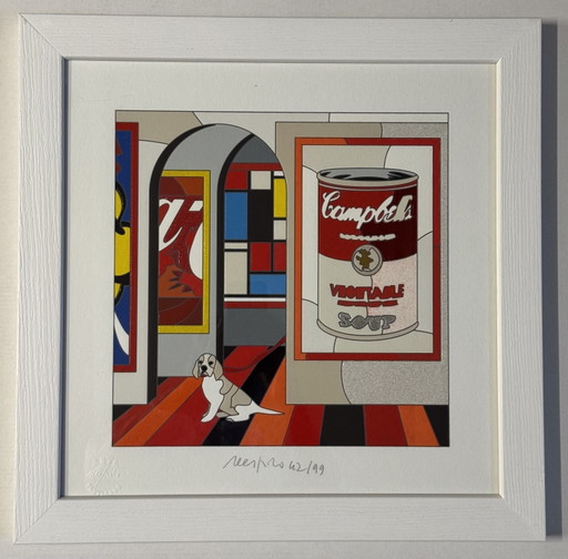 Ugo Nespolo, 40x40cm, Soup-er Vision Pop, serigrafía enmarcada. – lithos zeefdrukken, Paper, Wood