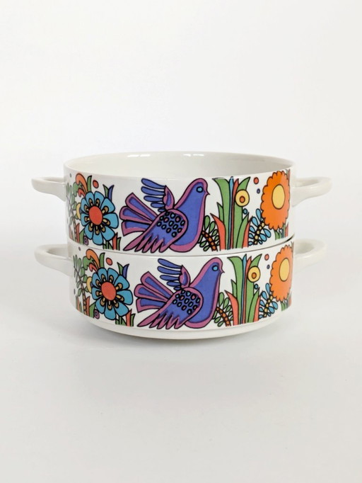 Set di 2 ciotole Villeroy Boch "Acapulco" con manici | Porcellana Pop Art anni '60