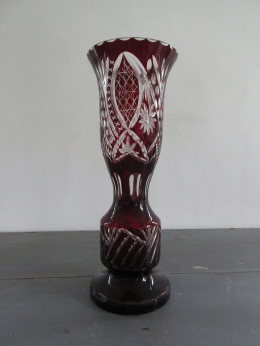 Antique Ruby Red Bohemian Vase Crystal
