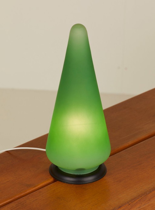 Vintage-Kegellampe aus mattiertem, grünem Glas, ca. 1990
