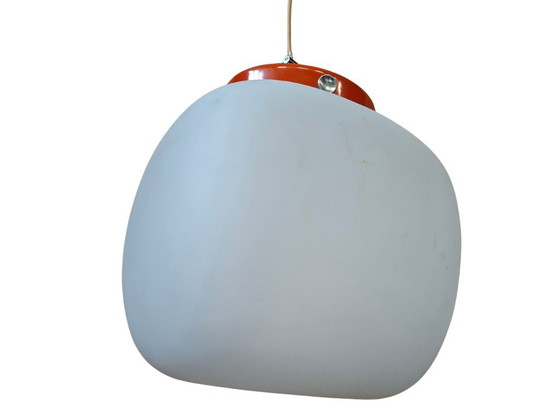 Image 1 of Vintage Space Age Pendant Lamp from the 1970s – Opal Glass and Pop Orange