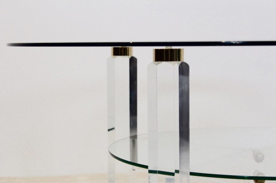 Lucite, Messing en Glazen Salontafel, Koffietafelboeken, Hollywood Regency (foto 6 van 7)