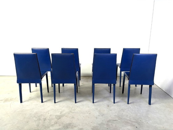 Blue Leather Dining Chairs by Fasem, 1980s - Set of 8 (photo 5 of 13)