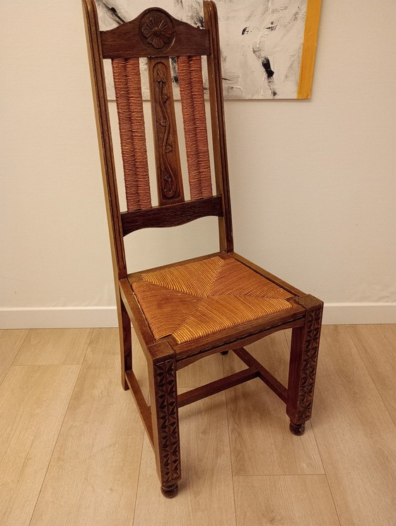 Image 1 of 6 x brutalist stoelen eik Baskisch vintage