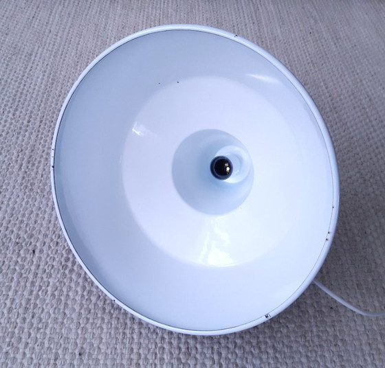 Image 1 of Louis Poulsen dark blue enamel pendant lamp, minimalist industrial Danish pendant lamp, mid-century modern dining table lamp