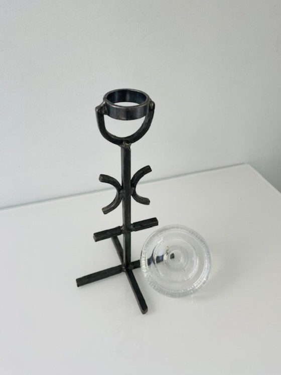 Image 1 of Rare vintage Brutalist candlestick – wrought iron & glass