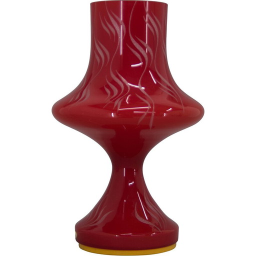 Vintage red glass table lamp by Valasske Mezirici, Czechoslovakia 1970s