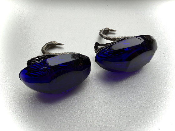 Image 1 of Zout & Specerijenhouder - zilver 800 - kobalt kristal - 1940/1950