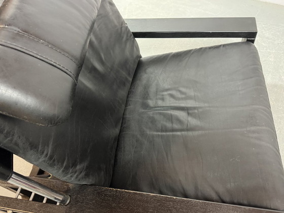 Image 1 of Beautiful black leather Brutalist armchair, designed by Sonja Wasseur. Amsterdam, Netherlands, 1970s.