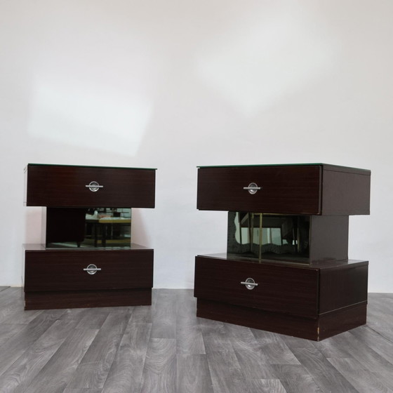 Image 1 of Coppia Di Comodini Ebano Macassar Cubic Design Modernariato Anni ‘80