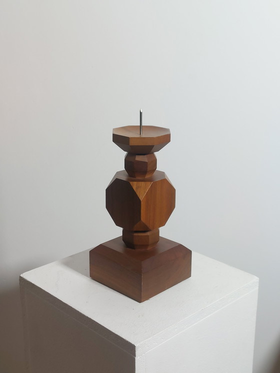 Image 1 of Vintage mid-century geometric wooden candlesticks