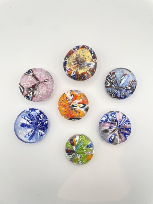 Livio Campanella 7 presse-papiers van Muranoglas in millefiori met murrine