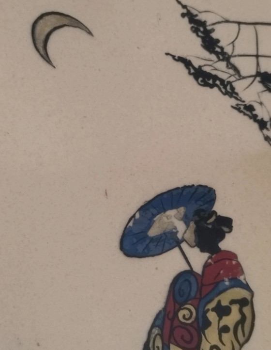 Pair of Japanese Watercolors: Young Ladies with Parasols – Paintings & Drawings, Paper (photo 7 of 13)