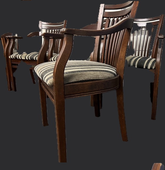 Image 1 of 6 kersenhouten Bannink jugendstil eetkamer armstoelen 