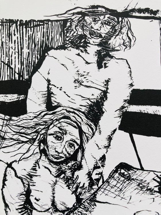 Image 1 of Philippe Hardy - Vintage Lithograph - At the Table - 1977