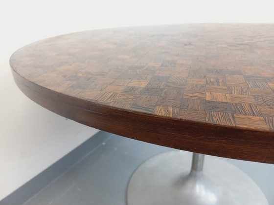Image 1 of Vintage Round Tulip Dining Table by Dieter Wackerlin in Knoll Style from the 60s-70s in Wood Mosaic and Cast Aluminum