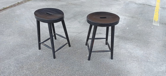 Image 1 of 2 x Vintage Wooden Stools
