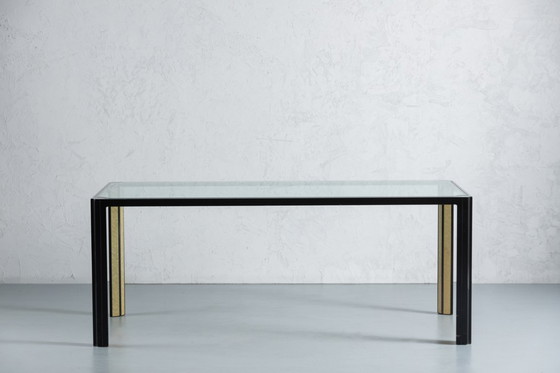 Image 1 of Vintage Saporiti stijl kristallen blad en zwart frame eettafel, Italië, jaren 1970