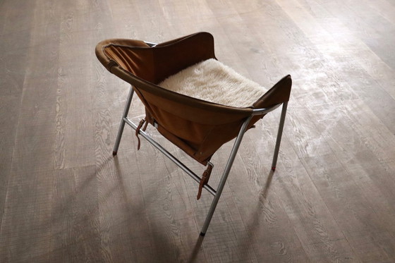 Image 1 of Erik Ole Jørgensen for Bovirke Easy Chair in Cognac Suede and Metal, Denmark, 1953