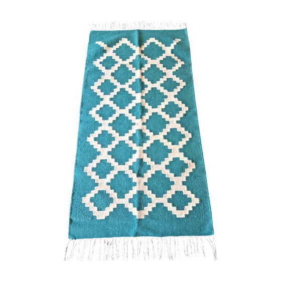 Image 1 of Senon Kilim Läufer 90 × 160 cm - Handgefertigt in Ägypten - Grüner Diamant, Flachgewebe