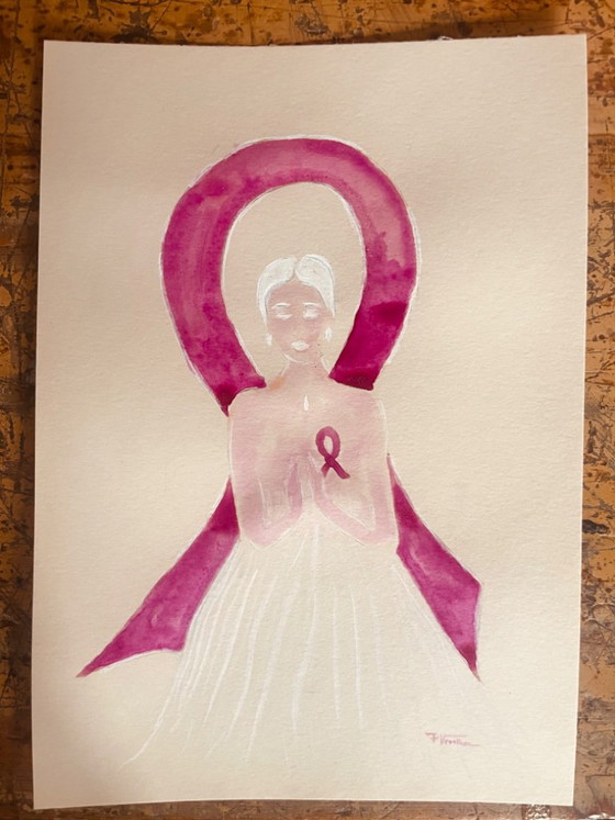 Quadro Firmato Ritratto Femminile Creazione per Ottobre Rosa « Prier » – F. Vauthier, Arte, Paper (photo 2 of 9)