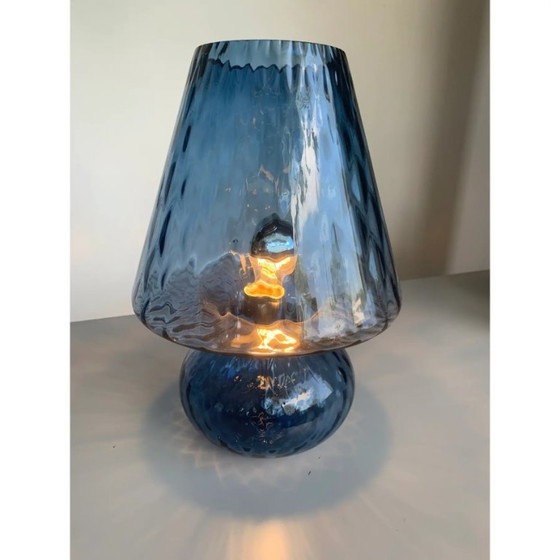 Image 1 of Lampe en verre bleu d'inspiration Murano avec texture « Ballotton »
