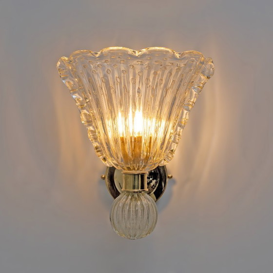 Image 1 of Applique Barovier Art Dèco in ottone e vetro di Murano Rostrato, coppia