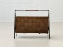 Vintage magazine rack made of rattan and metal, 1970s