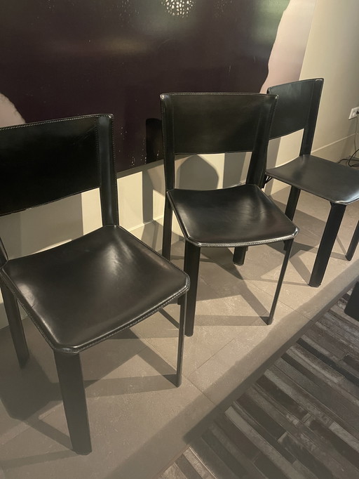 6 Fasem black leather dining chairs