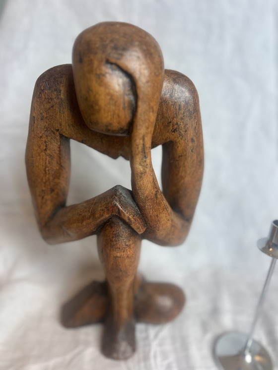 Image 1 of Houten beeld vintage années 70 70 de denker robuste groot