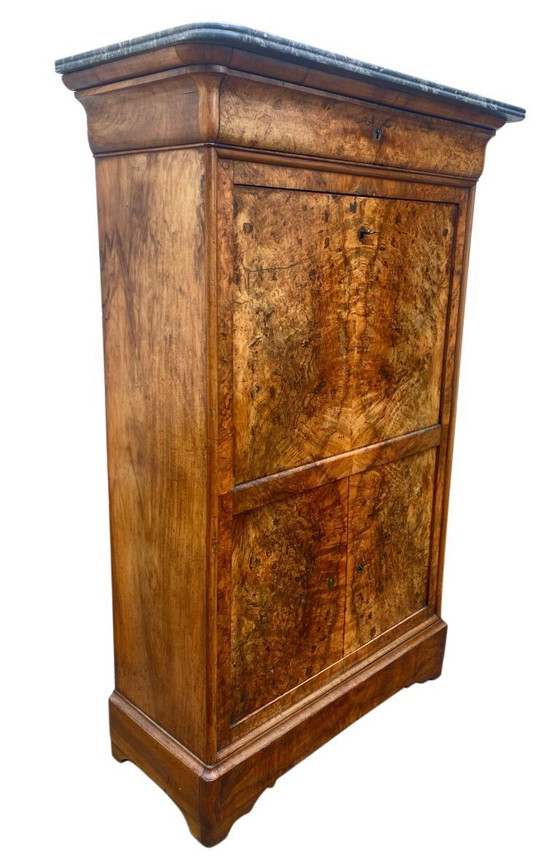 Image 1 of Louis Philippe secretaire van wortelnotenhout met marmeren blad.