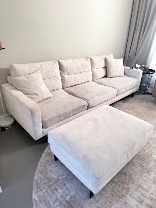 Beautiful Enzo Luca Ombre 3.5-seater sofa & footstool – ecru velvet