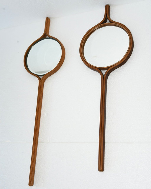 AB Markaryd - Hans Agne Jakobsson, (Attributed) - Hand mirror (2)- Padouk and teak - Glass, wood - H 59.5 cm / H 54 cm