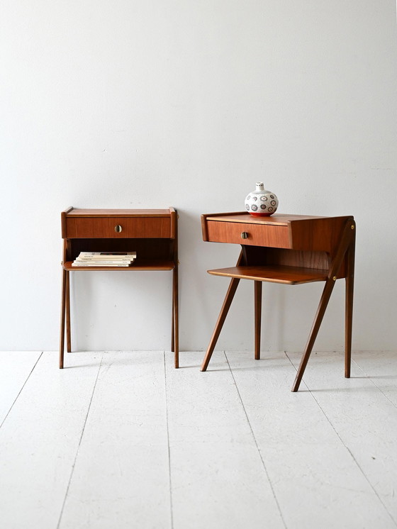 Image 1 of Pair of 1950s Scandinavian nightstands with shelf