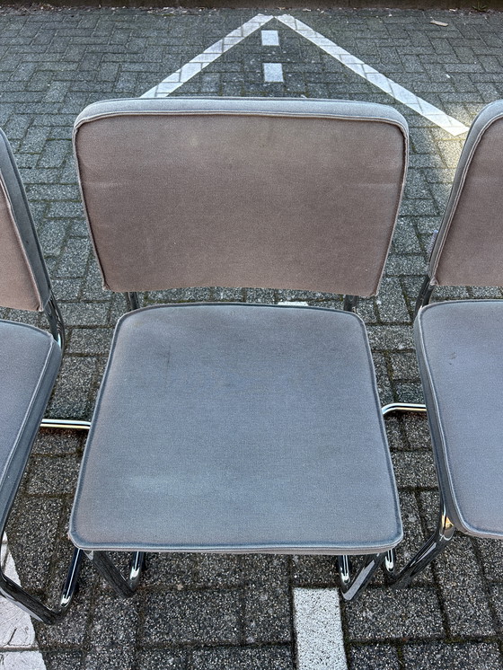 Image 1 of 6 Pure Brushed Cotton Chairs with Chrome Tubular Frame