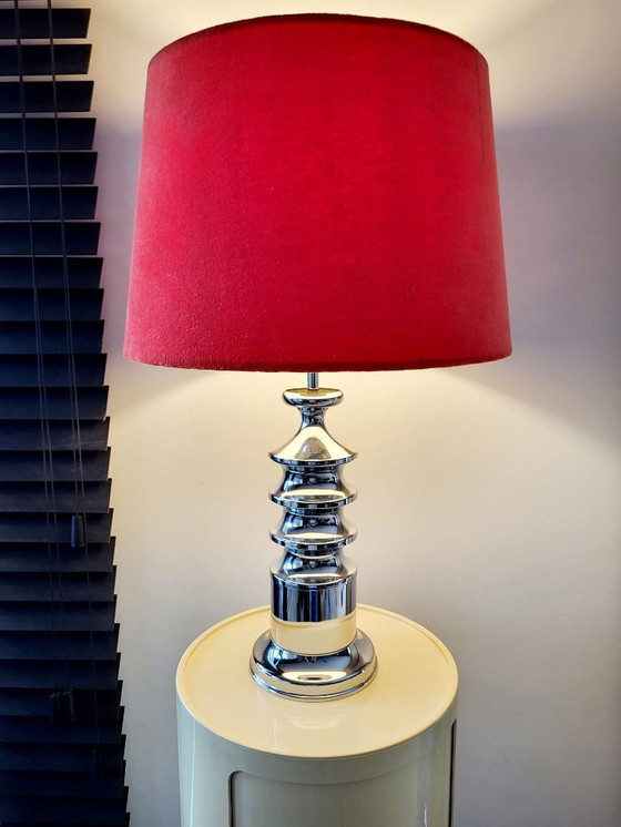 Image 1 of Vintage table lamp Star-Leuchten Cologne (West Germany) chrome & fluveelrode cap