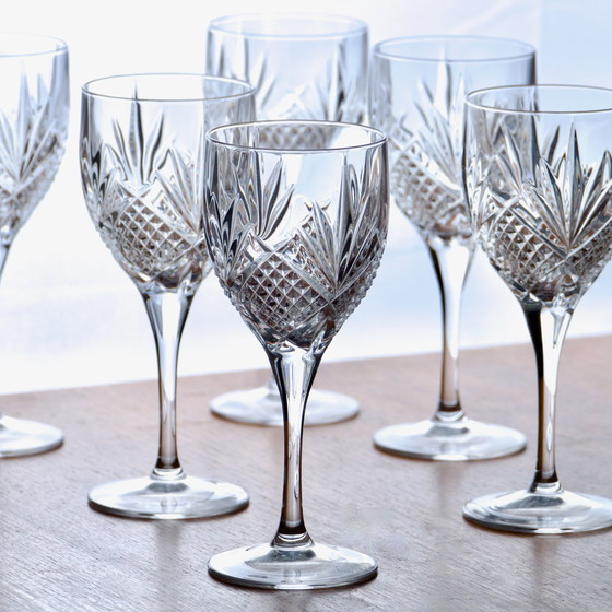 Image 1 of 6x Antique Chiseled Crystal Wine Glasses