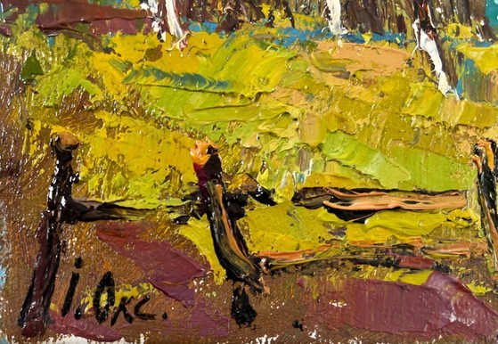 Image 1 of Original Oil Painting Spring Village Landscape Cold March days