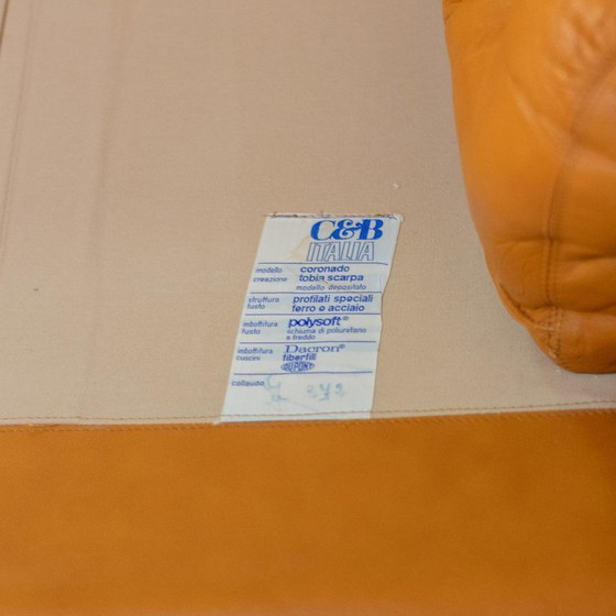 Image 1 of 3x Vintage Coronado Bruine Lederen Woonkamerset Tobia Scarpa Label C&B Italia