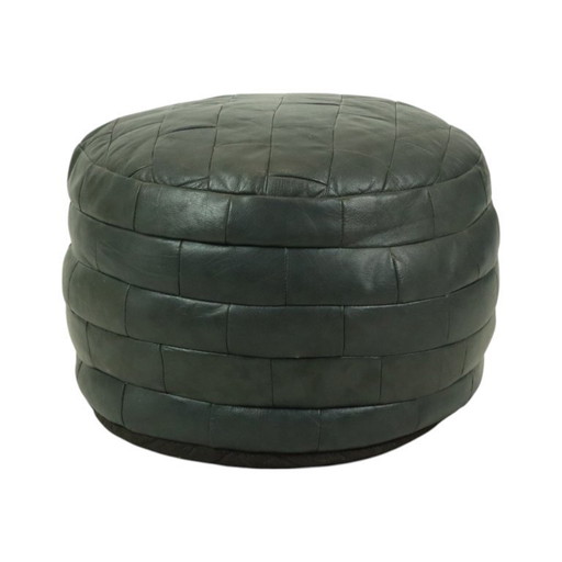 Pouf Vintage Rond Patchwork Patchs Cuir Artificiel 49cm
