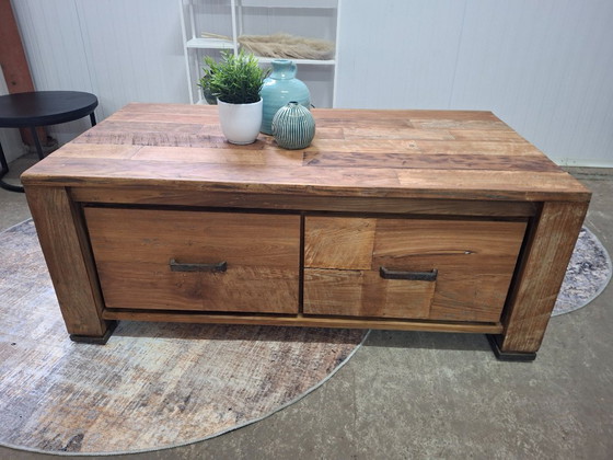 Image 1 of Table basse en teck recyclé avec 4 tiroirs, neuve