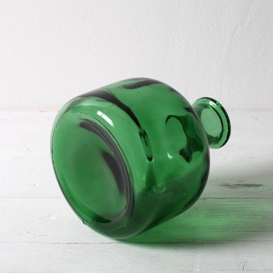 Image 1 of Vintage Emerald Green Glass Decanter / Genie Bottle with Stopper / Empoli / Italy / 1960s