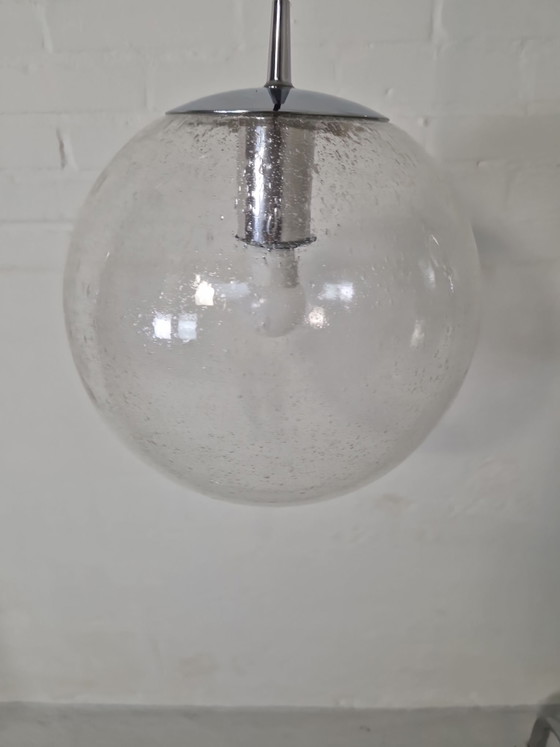 Vintage jaren 70, grote glazen hanglamp – Lampade a sospensione, Vetro, Metallo (photo 2 of 6)