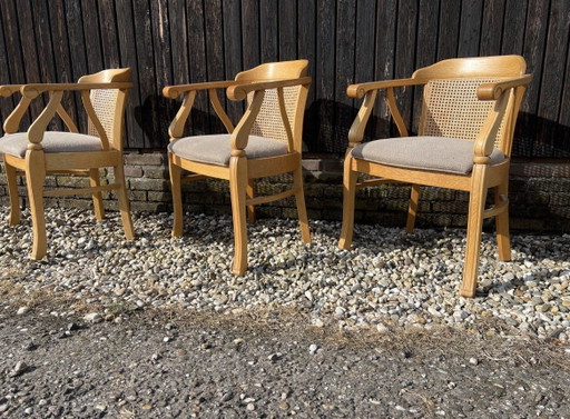 Set aus 4 schlichten Eichen-Esszimmerstühlen – eetkamerstoelen, Rattan, Textile (photo 2 of 6)