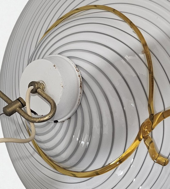 Image 1 of Mid-Century Italian Murano Glass Hat Lamp – Handblown Filigrana & Amber Bow