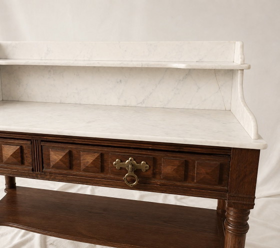 Toeletta antica in stile Luigi XVI in legno e marmo bianco venato. – Cassettiere, Wood, Marble (photo 9 of 9)