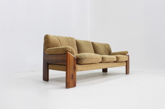 Vintage 3 seater sofa by Mario Marenco for Mobilgirgi, Mobil Girgi, Couches, Textile, Wood, Yellow, 1970 (photo 10 of 11)