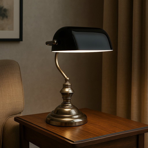 Lámpara de banquero clásica – cromo y negro – E.O.D. Holland