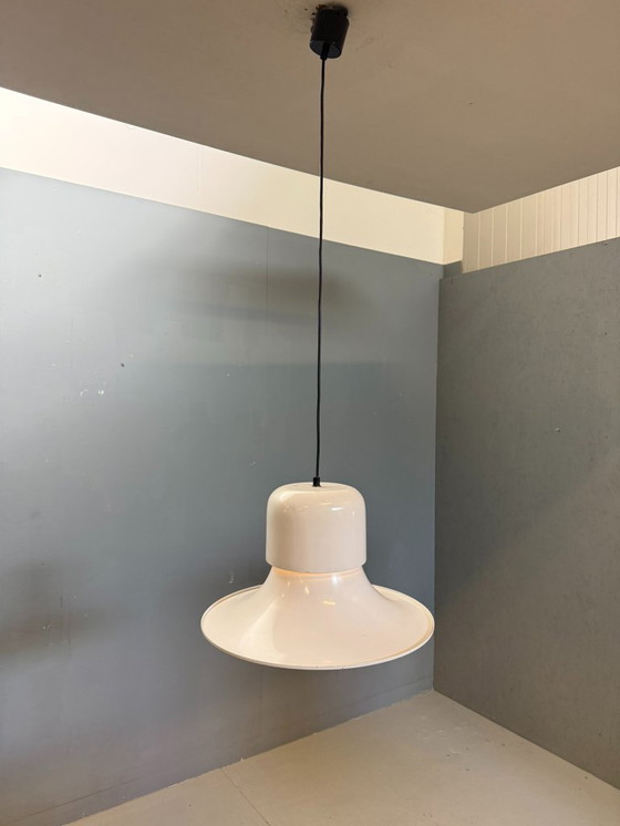 Image 1 of Weiße Hängelampe „Campana“ von Joe Colombo für Stilnovo, Italien, 1970er Jahre